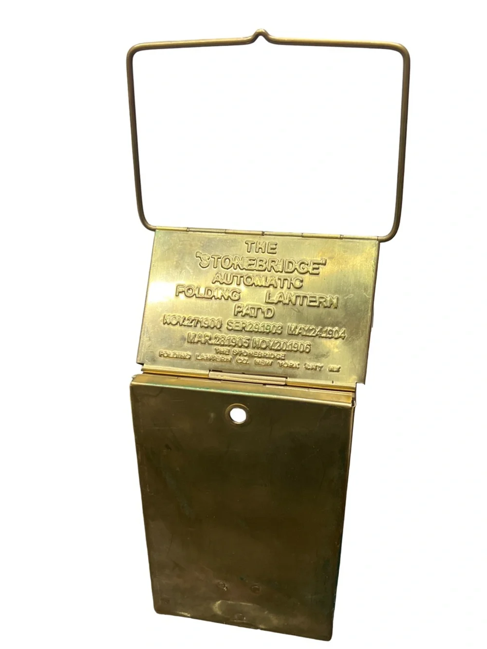 Vintage Stonebridge NYC Folding Brass  Candle Lantern w/ Mica Windows, 1900's